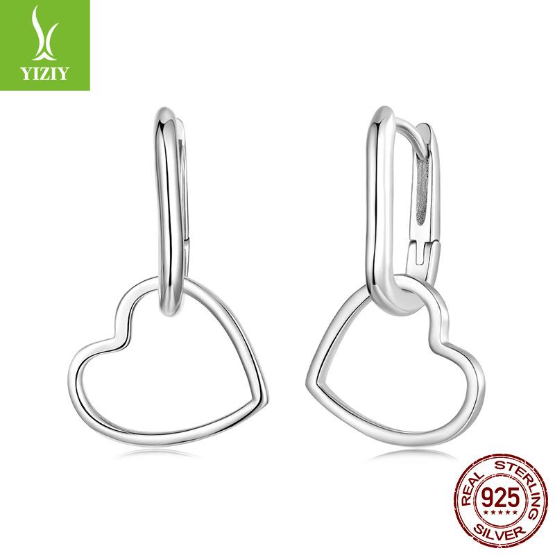Hollow Love Pendant U-Shaped Earrings, Fashionable Wear S925 Sterling Silver Combination Earrings Earrings