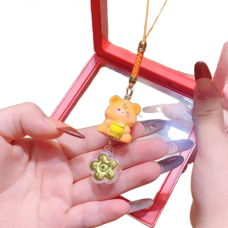 999 Feingold Glücksbär Schlüsselanhänger & Handy-Anhänger - Neujahrsgeschenktüte Dekoration