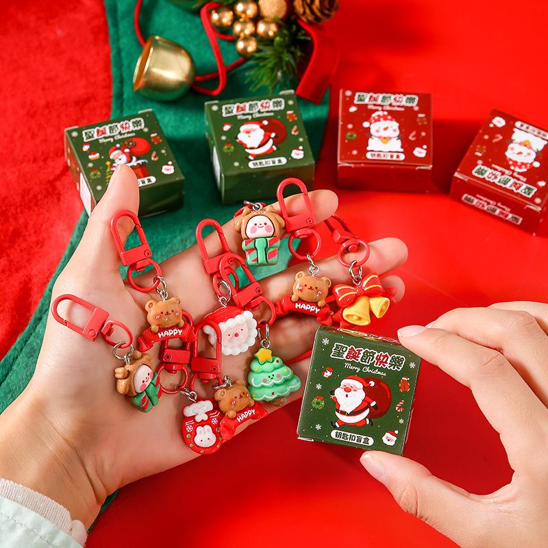 2/5/10Pcs Christmas Blind Box Keychain Cute Cartoon Santa Claus Series Exquisite Resin Pendant Backpack Ornament Small Gifts