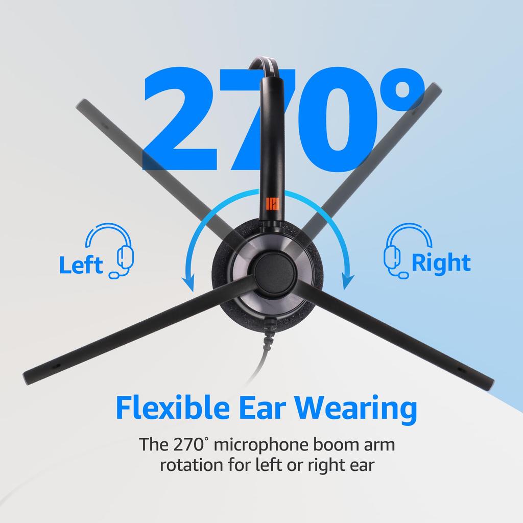 IPD Professional Mono Noise Canceling Headset with U10P Cable for Compatible with Polycom Mitel and Many Other IP Phones IPH-160 Office/Call Center,