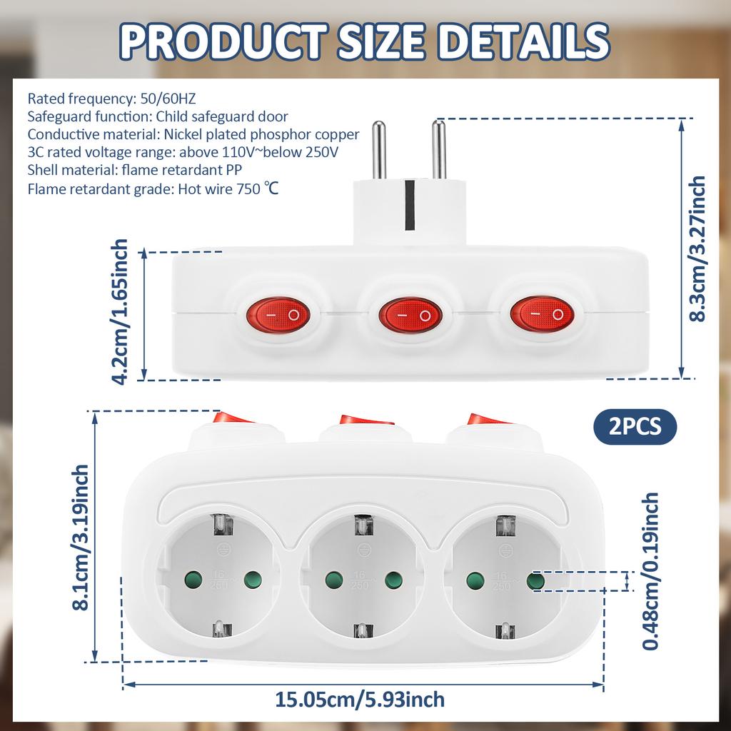 Multi Plug EU Socket Adapter With ON/OFF Individual Switch 250V European Standard Multiple Electric Sockets AC Power Converter