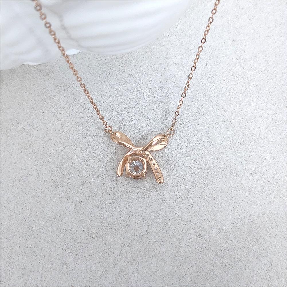 S925 Sterling Silver Bow Pendant Necklace - Women's Simple Luxury Zircon Clavicle Chain