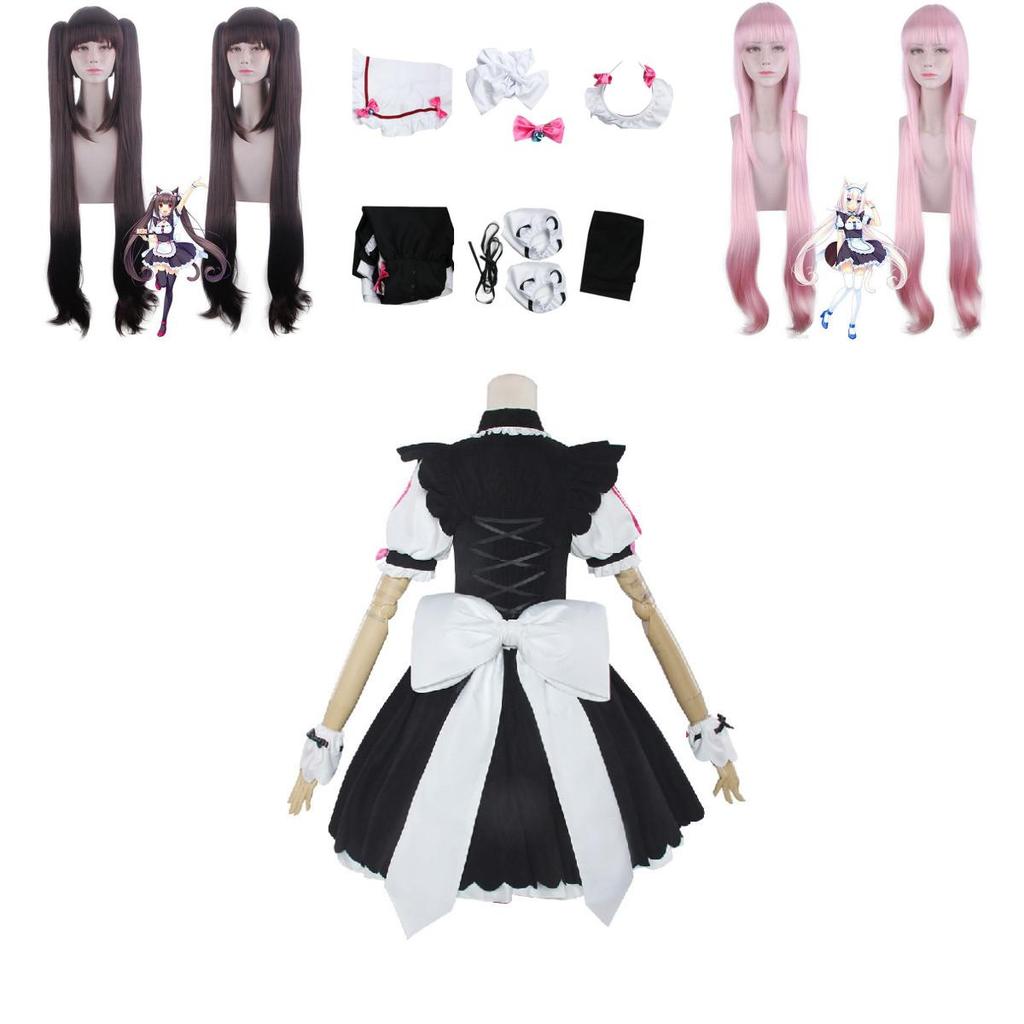 Nekopara Chocola Vanilla Cat Maid Dress Cosplay Costume Wig Breathable Exquisite Workmanship