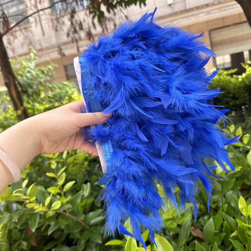 1M Blue Turkey Feather Trim For Crafts Diy Wedding Dress Party Accessory Carnival 10-15Cm Plumas Ribbon Skirt Sewing Decoration