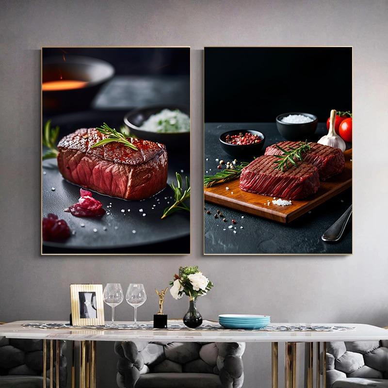 Food Western Cuisine Beef Steak Ingredient Seasoning Poster Print Wall Art Pictures Canvas Painting Living Room Home Decor Gift
