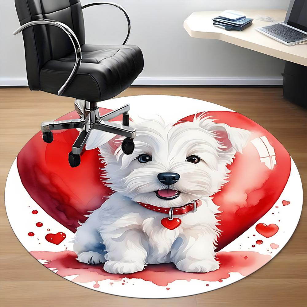 1 szt. Okrągły dywanik biurowy Puppy Love, Mata odpowiednia do biura, Pod krzesła biurowe, Sypialni, Salonu, Wystroju domu, Dekoracji pokoju