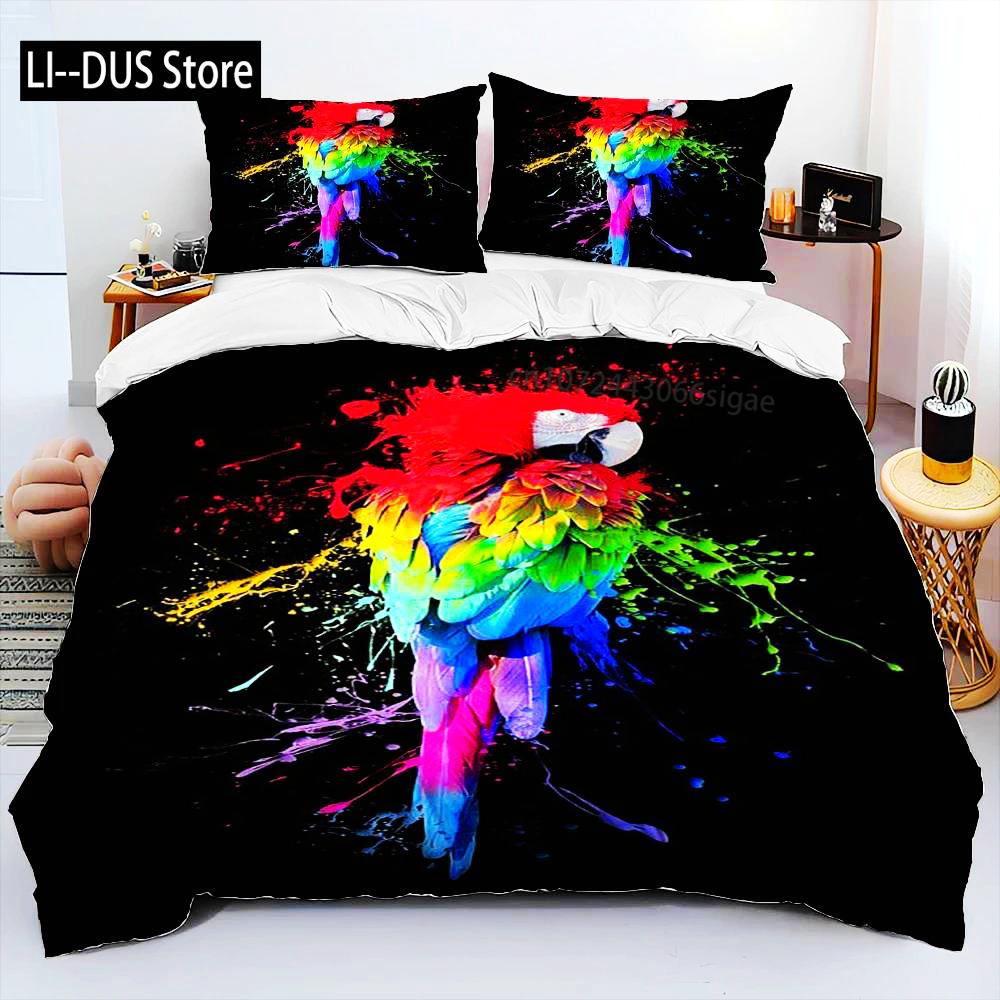 Colorful Parrot Macaws Birds Comforter Bedding SetDuvet Cover Bed Set Quilt Cover PillowcaseKing Queen Size Bedding Set Adult