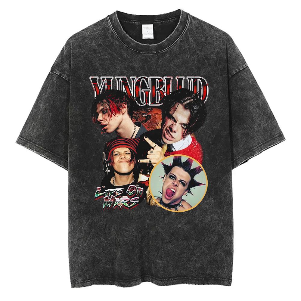 Gewaschenes Vintage Yungblud Lowlife Logo T-Shirt Herren Damen Mode Rock Retro Kurzarm T-Shirt Herren Freizeit Baumwoll T-Shirts
