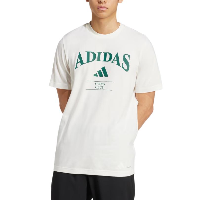adidas T-shirt a Maniche Corte Sportiva Casual Confortevole Girocollo Heritage Tennis Lettera Uomo Top Bianco Gesso JV7013