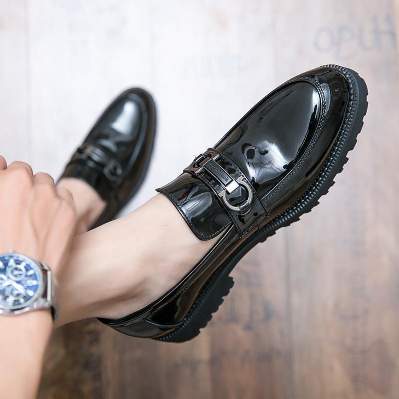 

Autumn and winter one-pedal business large size casual leather shoes men s low-top Doudou shoes soft-soled leather shoes 37 чёрный