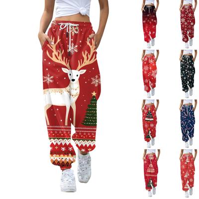 Women's Casual Fashion Christmas Printed Casual Pants Sweatpants Long Pants Drawstring Elastic Waist Cuff Pants