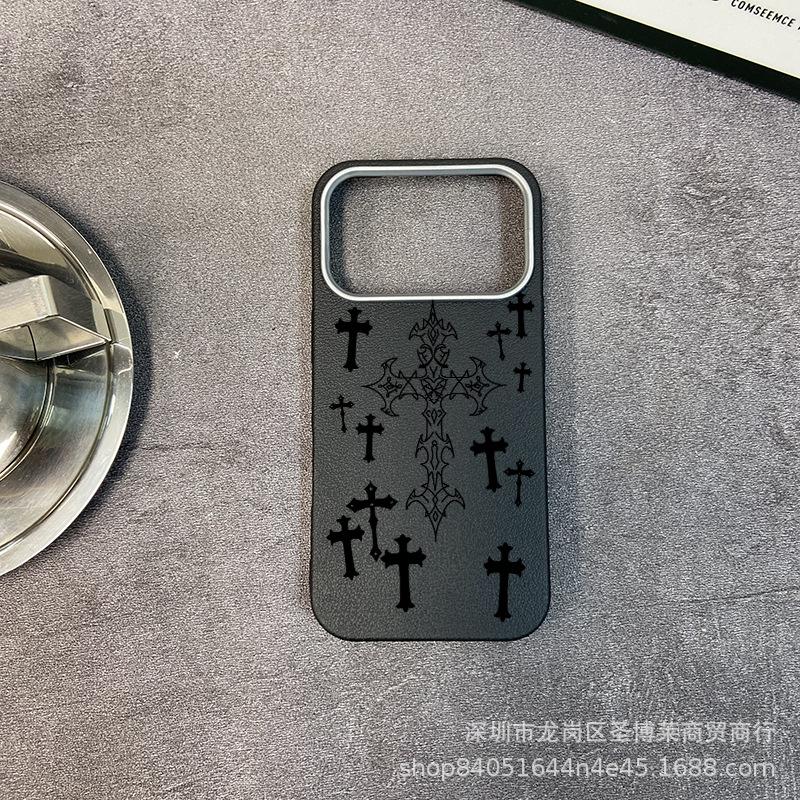 Black thorns for iPhone17promax mobile phone case Apple 16 all-inclusive 15 anti-drop 13 leather pattern protective case