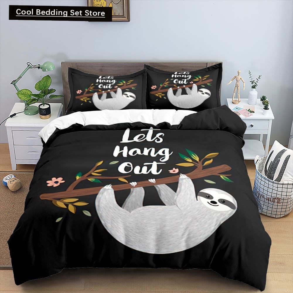 Cartoon Sloth Duvet Cover King Queen Funny Animal Bedding Set for Kids Wildlife Polyester Quilt Cover Children Birthday Gifts