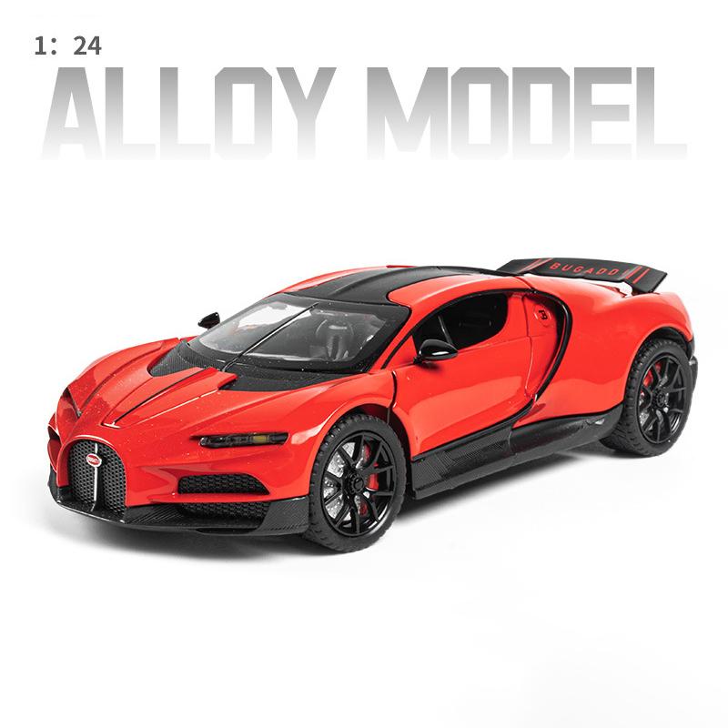 1/24 Bugatti Tourbillon With Spray Supercar Alloy Muscle Car Model Sound and Light Pull Back Children's Toy Collectibles Birthday gift