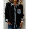 New European and American Style Women's Knitted Spliced Denim Shirt, Casual Versatile Long Sleeve Cardigan Coat for Fall and Winter