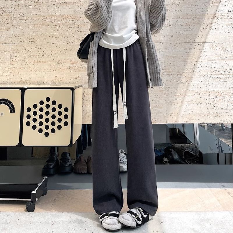 Women's Autumn and Winter Fleece-Lined Warm Joggers Solid Color Drawstring Sweatpants Essential for Outdoor In Fall/Winter