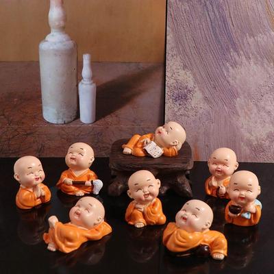 Cute Mini Buddha Figurine Resin Small Monk Sculpture Buddha Ornaments  Home Desktop Decor