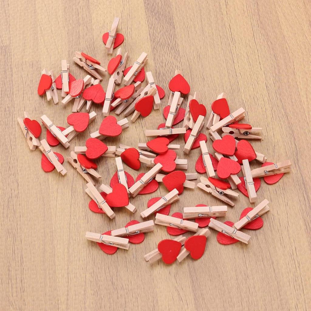 Kisangel 50pcs Mini Heart- Shaped Wooden Clips DIY Craft Clips Photo Paper Pegs for Photos Cards Paintings Scrapbookings Wedding Valentines Day Decor