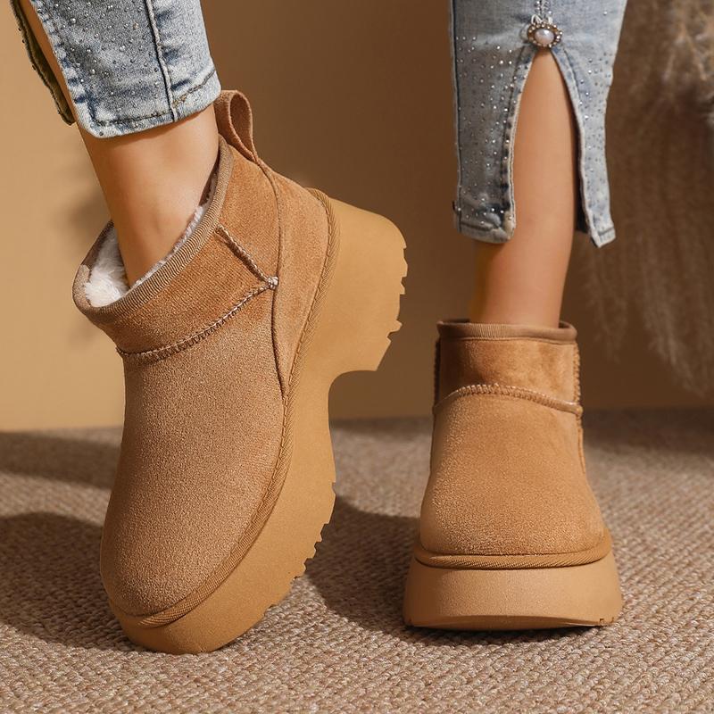 Moda 2025 Yeni Süet Görünümlü Kalın Topuklu Kar Botları Kadın Slip On Sıcak Peluş Kışlık Bot Kadın Rahat Kaymaz Platform Bilekte Bot Mujer