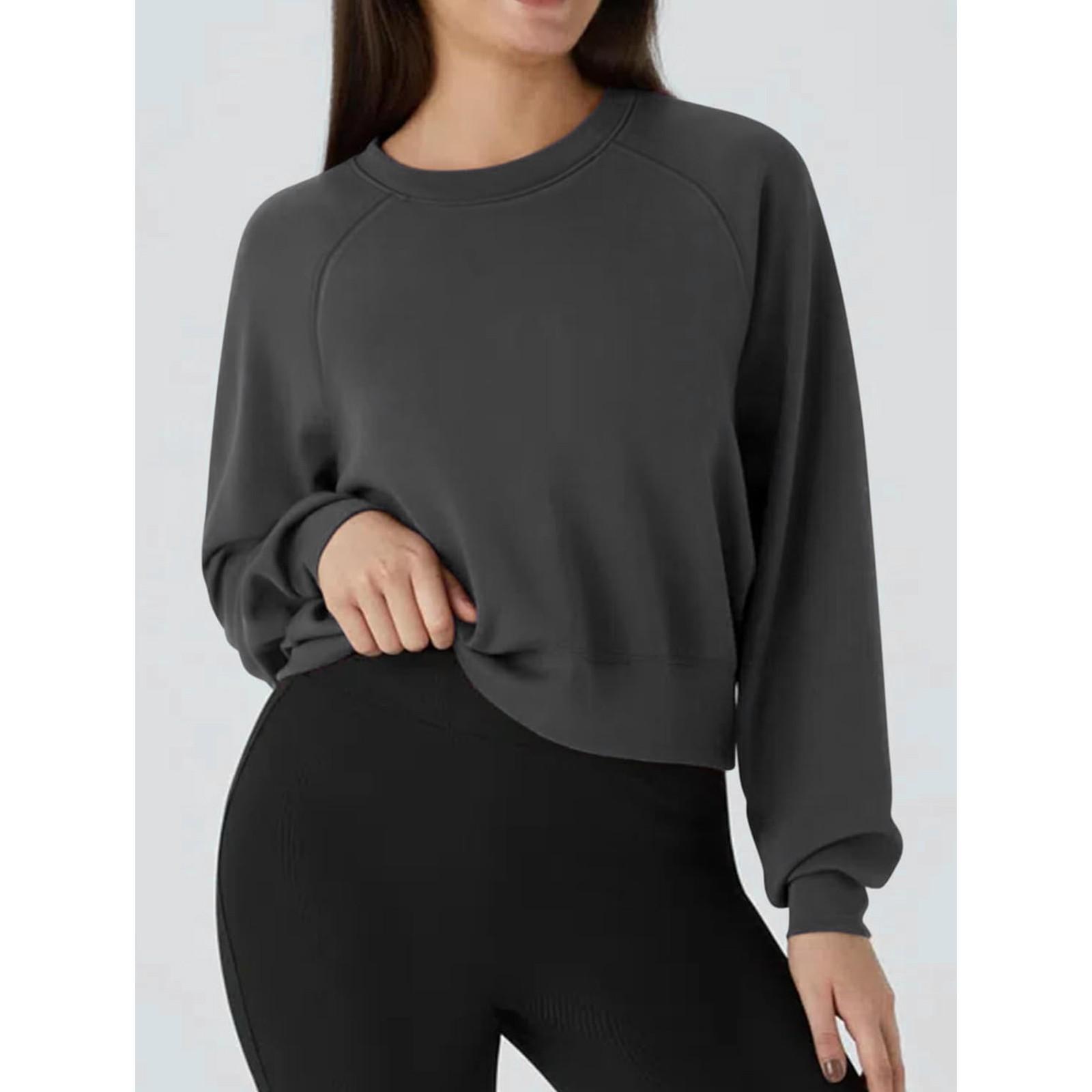 Новые модные толстовки с круглым вырезом для женщин с длинным рукавом легкие осенние и зимние топы M чёрный 3498₽