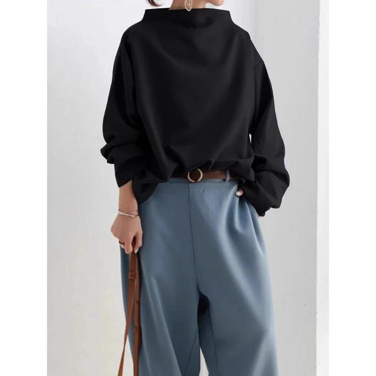 Casual Blouse Black Female High Neck Korean Long Sleeves Simple Tops Women Autumn Fashion Shirts