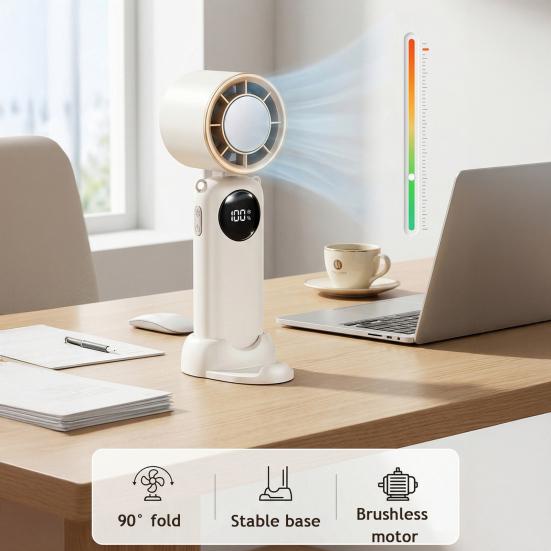 Yousheng Handheld Fan, with Intelligent Digital Power Display, Brushless Motor Quiet Strong Wind Foldable Fan, Ice Cooling Design Type-C Rechargeable