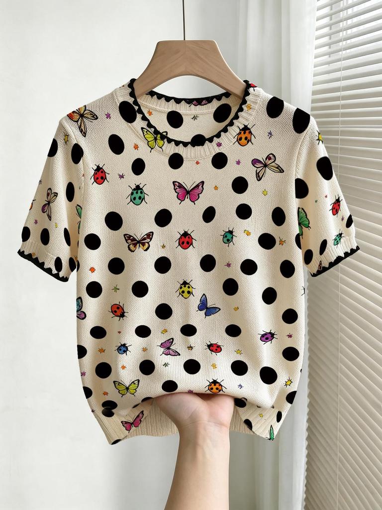 Damen Floral Print Kurzarm Lockerer Pullover für Frühling und Herbst