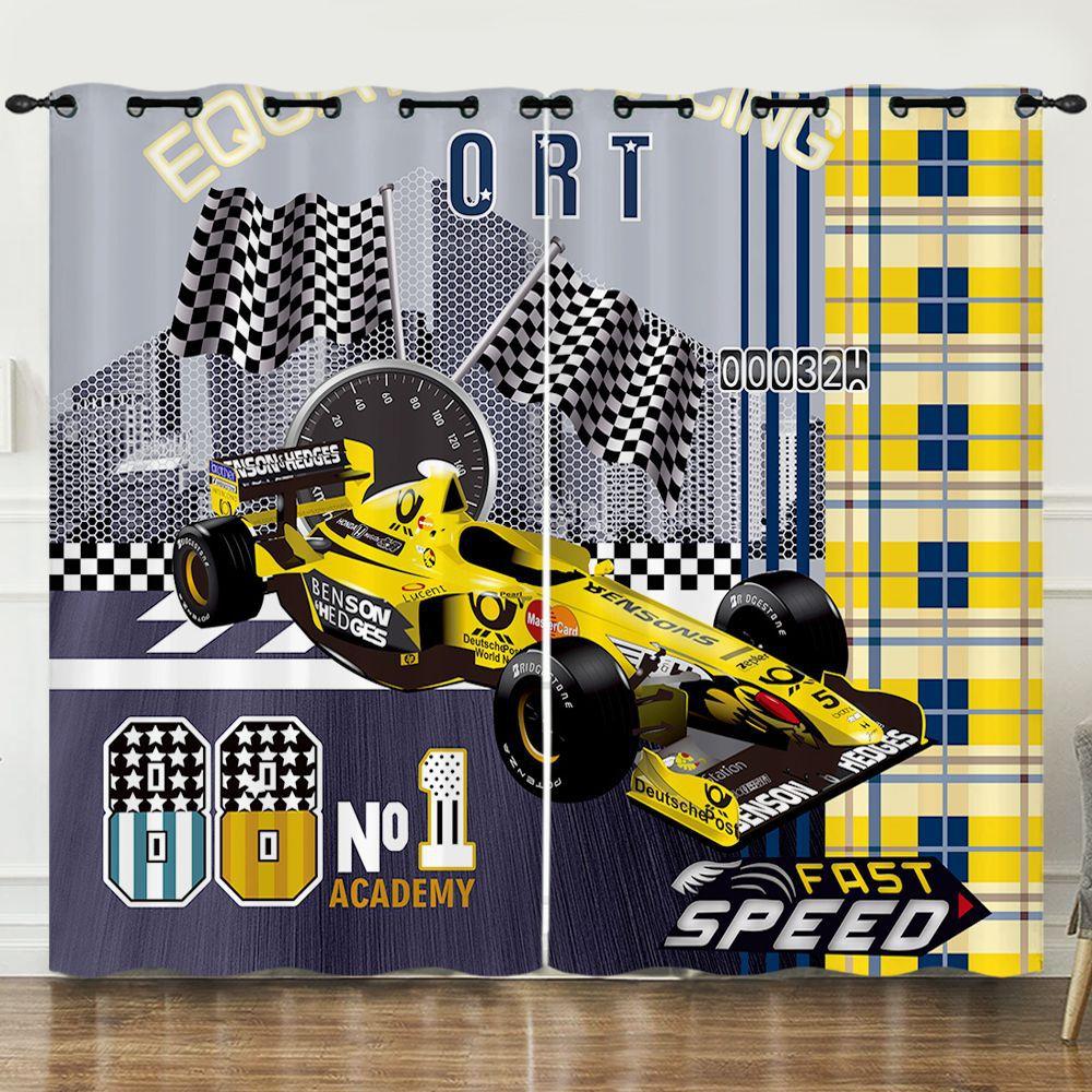 Curtain Animation Racing 3D Digital Printing Blackout Curtain Punching 2pcs*97cm*114cm*2