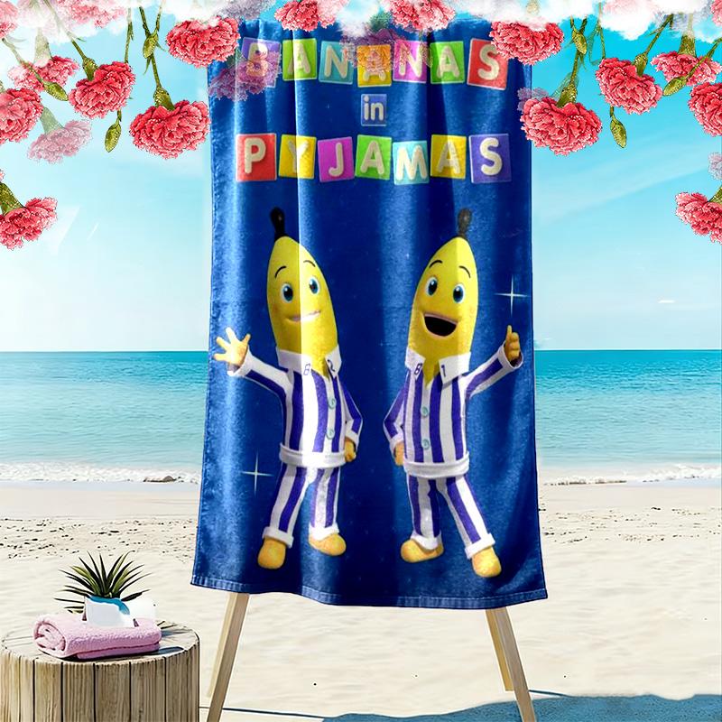 Bananas in Pyjamas Print Beach Towel, Large Soft Quick Dry Towel for Beach Camping Swimming