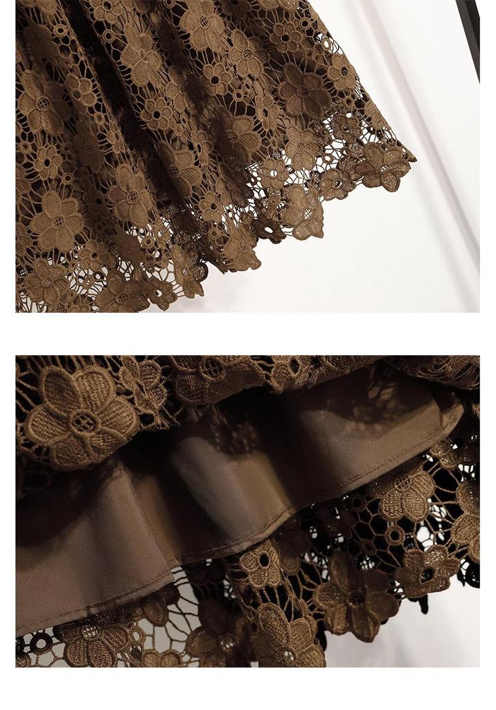 Elegant Plus Size Lace Patchwork Mid-Length Autumn Skirt