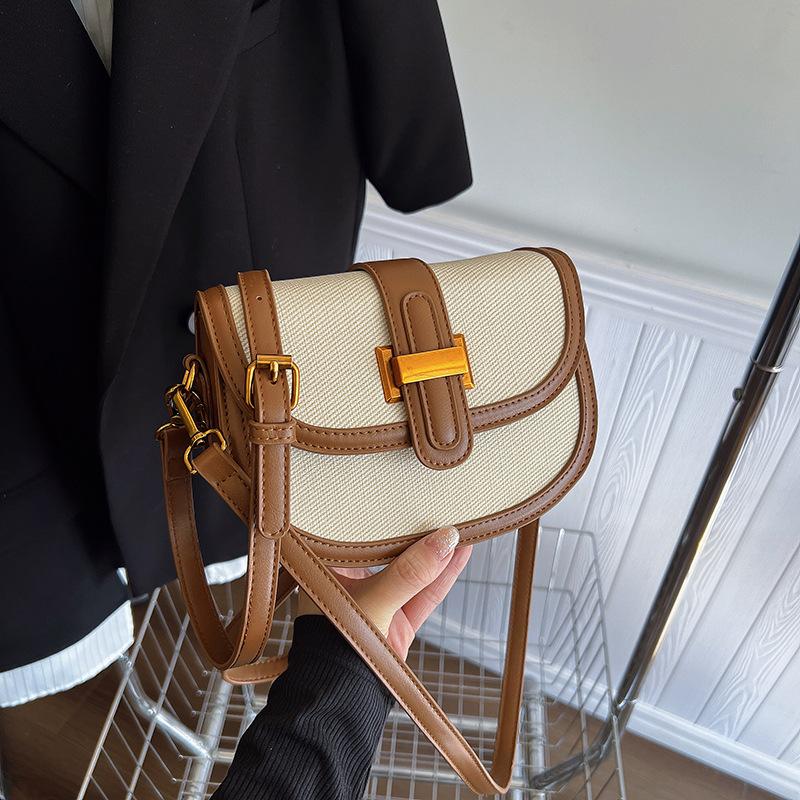 New Niche Design Popular Contrasting Color Saddle Bag Single Shoulder Oblique Span Trendy Versatile Women's Bag