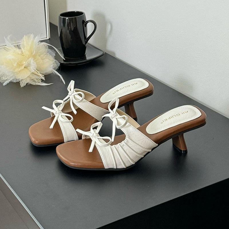

Fashion Elegant Women Medium Heels Pumps Shoes Female Butterfly-Knot Footwear Fashion Square Toe Ladies Thin Heels Shoes Sandals Slides 35 бежевый