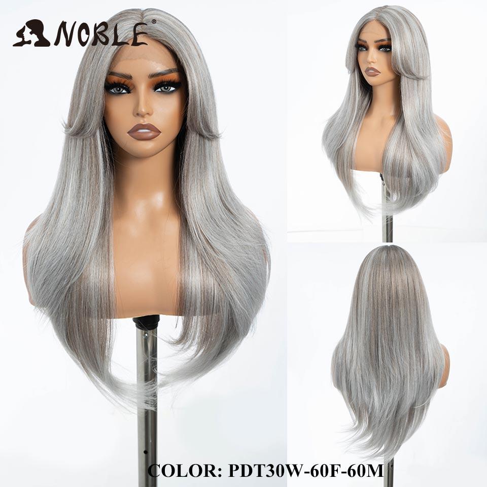 Noble Synthetic Lace Front Wig 26" Straight Ombre Lace Wig Cosplay White Wig Blonde Wigs For Women Lace Wig Synthetic Lace Wig