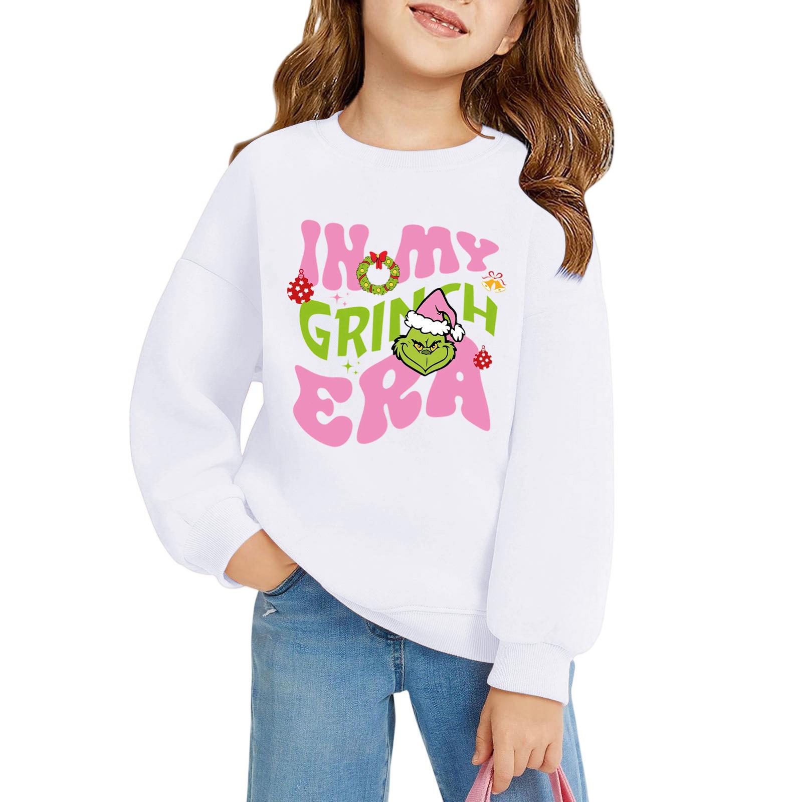 

Рождественские пуловеры с круглым вырезом для девочек, детские топы с принтом 160 белый