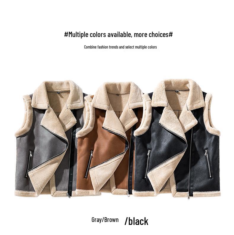 D011 Suede Lambswool Sleeveless Jacket – Lightweight, Warm, and Fleece-Lined for Autumn/Winter
