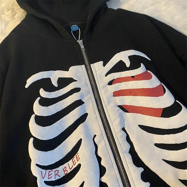 Y2K Gothic Women Oversized Hoodie Skull Print Street Fashion Loose Zipper Sweatshirt Hip Hop Harajuku Trend