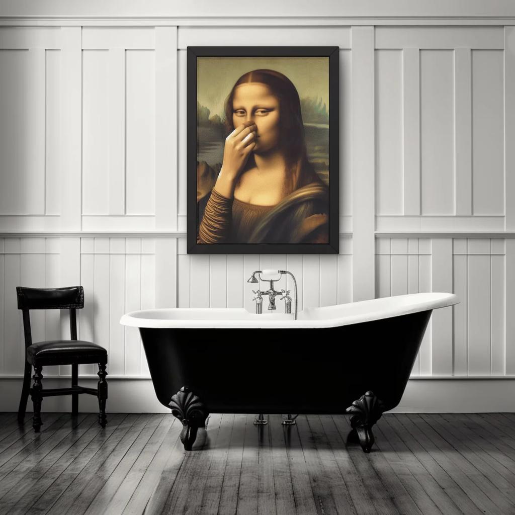 Parodie Mona Lisa Koupelnová Nástěnná Umělecká Dekorace Zakrývající si Nos Vintage Plakát Špatný Zápach Toaletní Humor Vtipné Leonardo Da Vinci