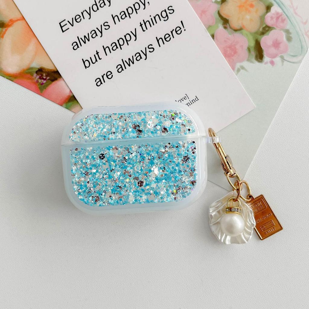 Glitter Earphone Case High Flash for Apple AirPods 1 /1/1 Generation Pro1 Cute Girl Shell Pearl Pendant