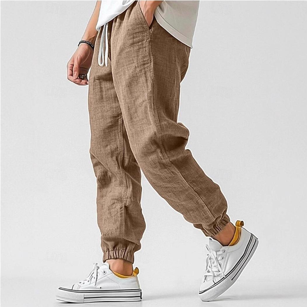 

Men s Cotton Linen Blend Jogger Pants High Waist Tapered Casual Trousers XS темно-коричневого кольору