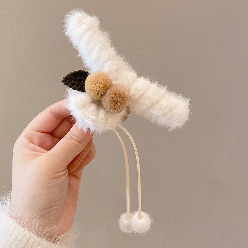 Korean Style Plush Bow Hair Clip with Tassel - Autumn/Winter Women's Hair Accessory