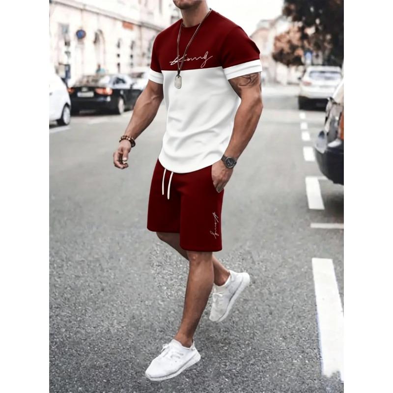 New 3D Men s Casual Short Sleeve Shorts Set S