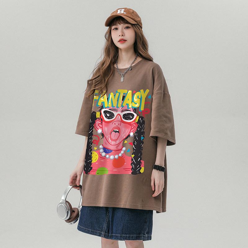 

Унисекс Ретро Хип-Хоп Граффити Принт Свободная Хлопковая Футболка - Доступны Большие Размеры 2XL (Recommended 131-155 lbs) кофейный