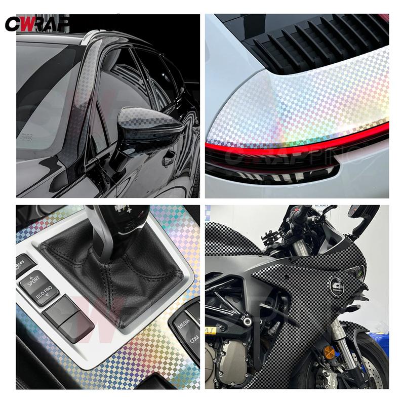 Car Adhesive Vinyl Paper Bubble Free Motorcycle Wrap Brushed Vinyl Auto Tuning Checkered Glossy Car Film Covering Accessories