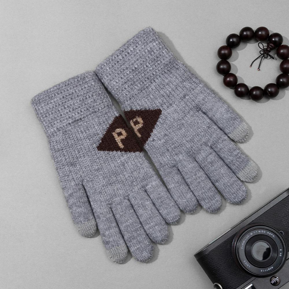 

Touchscreen Winter Gloves Fleece Wool Gloves Warm Knit Gloves Men сірий