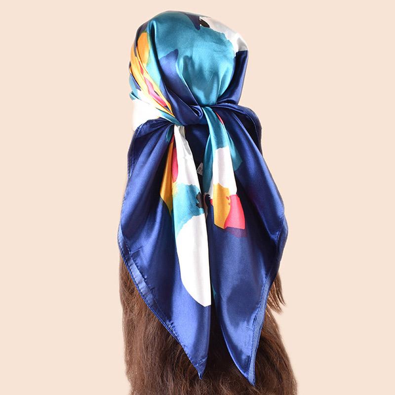 High Quality Shawl Satin Silk Square Scarf Women Flower Neckerchief Ladies Headband Hair Bands Print Foulard Hijab Wraps Bandana