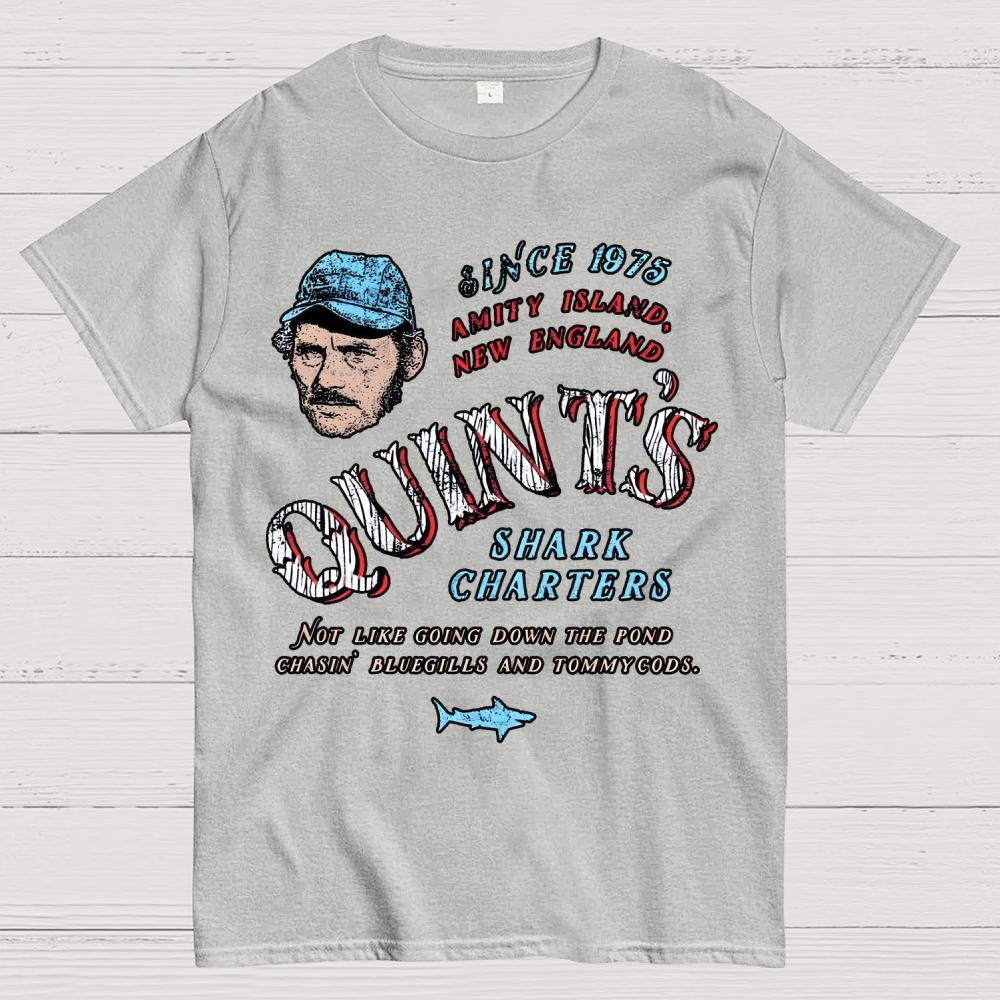 Quint's Shark Charters Unisex 100% Cotton Summer Casual Cool Loose T-Shirt