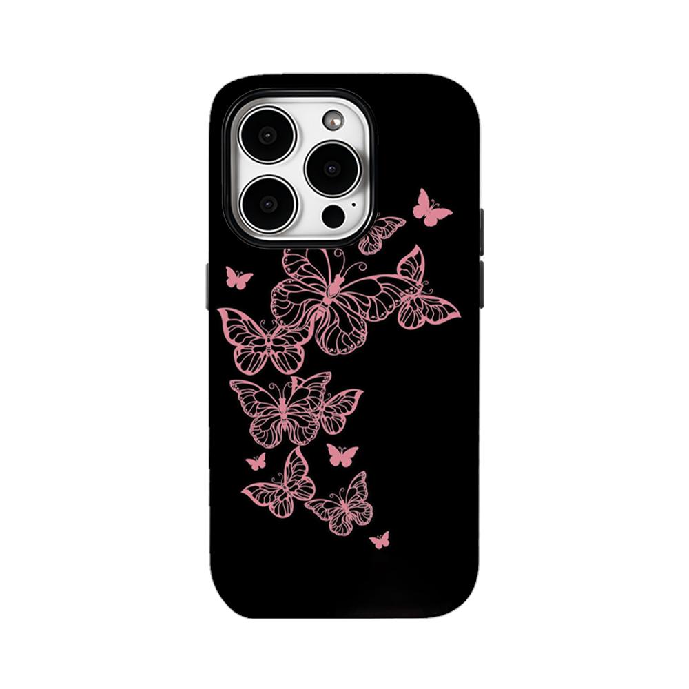 

Black and Pink Butterfly Phone Case for IPhone 16 15 14 13 12 11 X XS XR XSMAX 7 8 Pro Max Plus Double-layer Back Cover IPHONEXSMAX