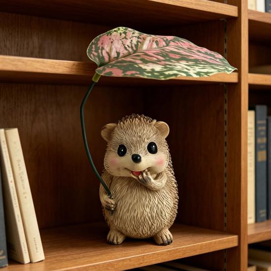Hedgehog Garden Ornament with Leaf Resin Statue Cute Collectible Outdoor Decoration for Garden Holiday Party