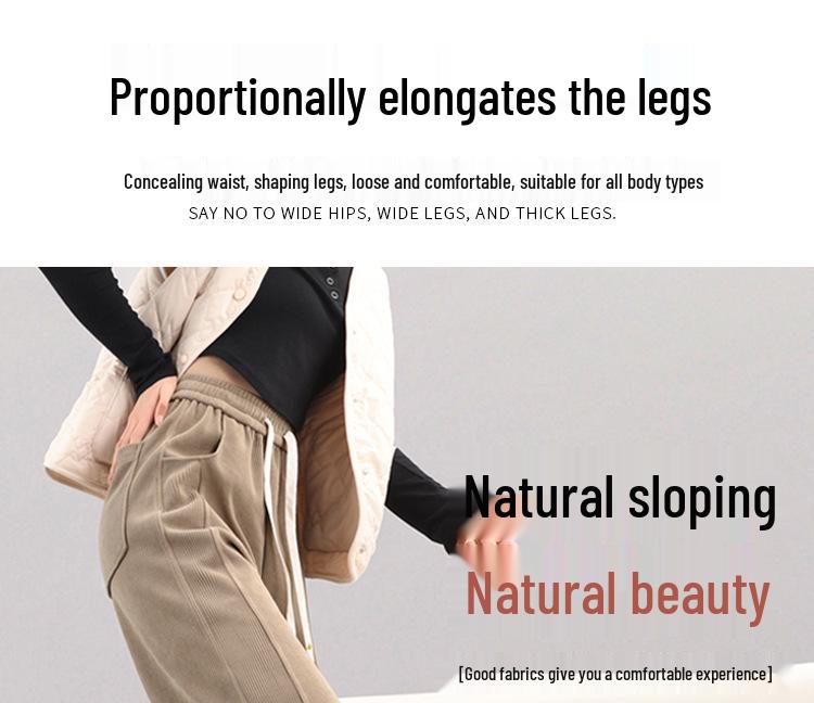 Women's Fleece-Lined Narrow Leg Trousers - Autumn/Winter 2024 Wide Leg Petite Sport Casual Pants