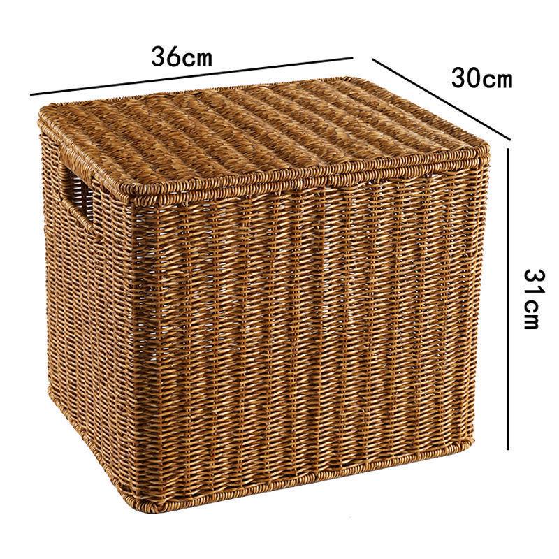 Nordic Style Rattan-Look Woven Storage Box with Lid for Bedroom and Household Organization.
